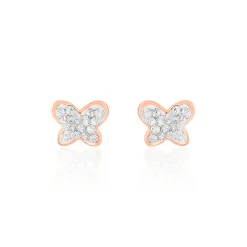Histoire d'Or Boucles D'oreilles Puces Evaelle Papillon 0 Or Rose Strass Best