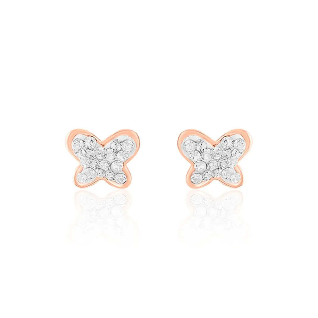 Histoire d'Or Boucles D'oreilles Puces Evaelle Papillon 0 Or Rose Strass Best