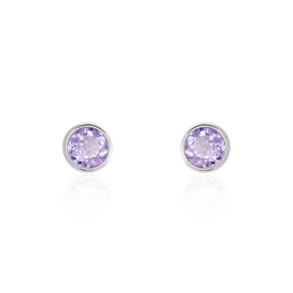 Histoire d'Or Boucles D'oreilles Puces Edy Serti Clos Or Blanc Amethyste or blanc amethyste violette Discount