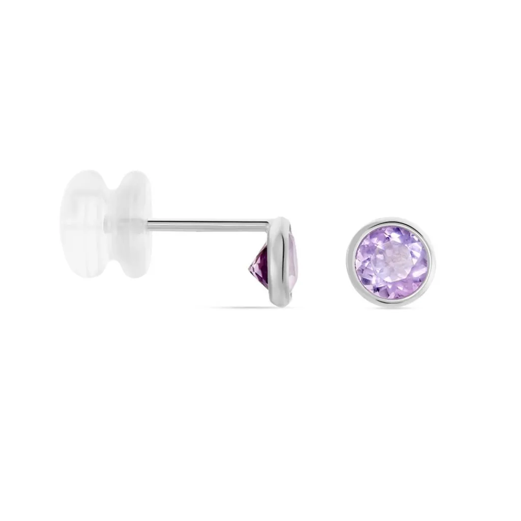 Histoire d'Or Boucles D'oreilles Puces Edy Serti Clos Or Blanc Amethyste or blanc amethyste violette Discount