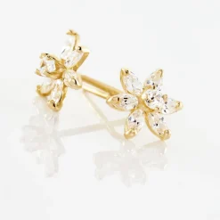 Histoire d'Or Boucles D'oreilles Puces Eleanor Fleur Or Jaune Oxyde De Zirconium New