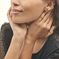 Histoire d'Or Boucles D'oreilles Puces Edy Serti Clos Or Jaune Saphir or jaune saphir noir Discount