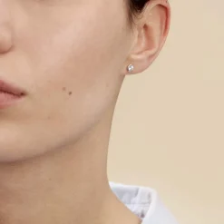 Histoire d'Or Boucles D'oreilles Puces Elda Serti Clos Or Blanc Oxyde De Zirconium