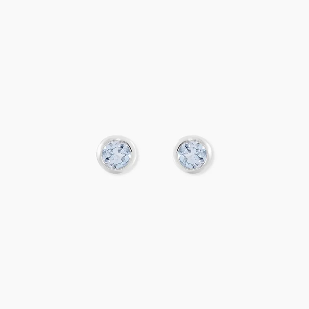 Histoire d'Or Boucles D'oreilles Puces Edy Serti Clos Or Blanc Topaze or blanc topaze bleue Outlet