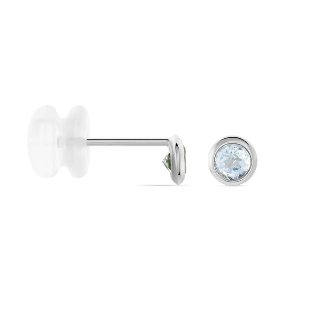 Histoire d'Or Boucles D'oreilles Puces Edy Serti Clos Or Blanc Topaze or blanc topaze bleue Outlet