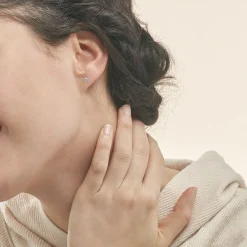 Histoire d'Or Boucles D'oreilles Puces Edy Serti Clos Or Blanc Topaze or blanc topaze bleue Outlet