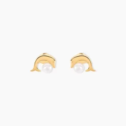 Histoire d'Or Boucles D'oreilles Puces Eleanor Dauphin Or Jaune Perle De Culture Sale