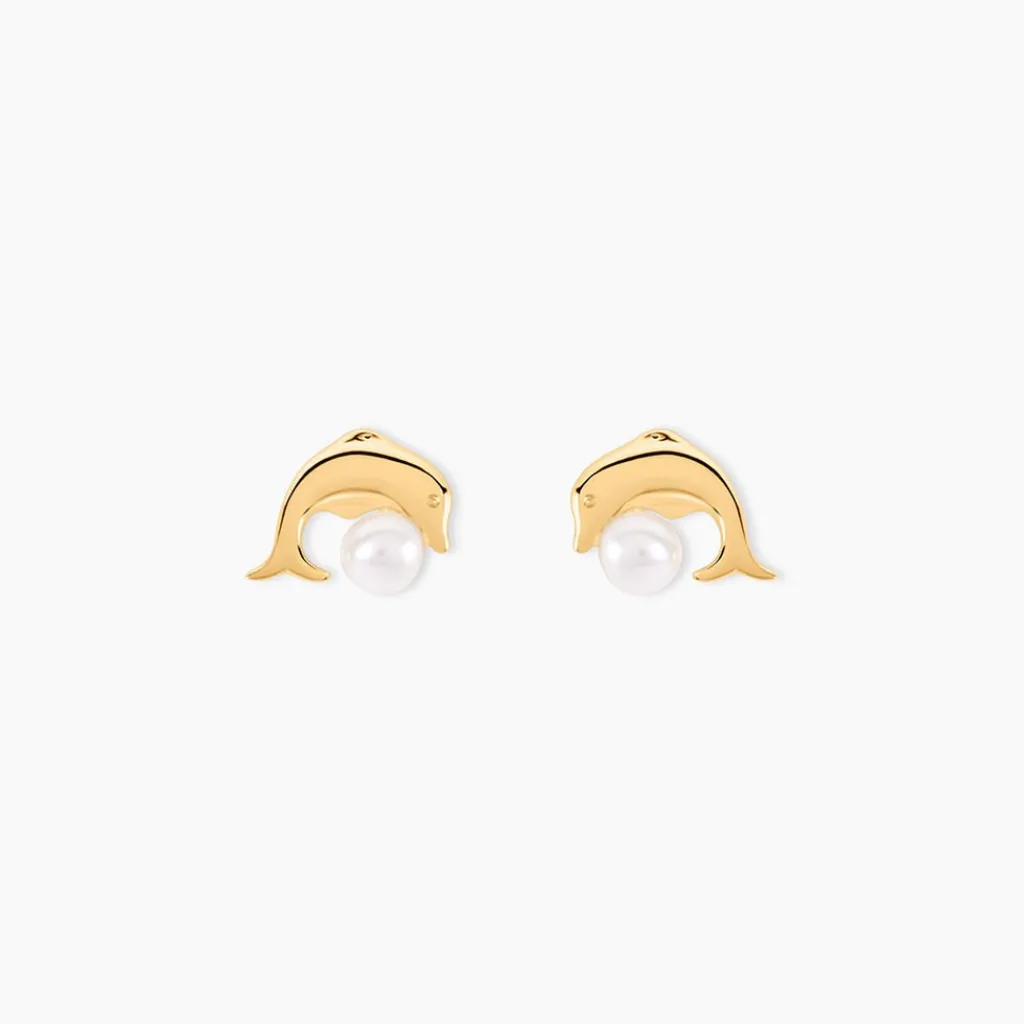 Histoire d'Or Boucles D'oreilles Puces Eleanor Dauphin Or Jaune Perle De Culture Sale