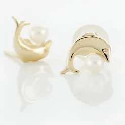 Histoire d'Or Boucles D'oreilles Puces Eleanor Dauphin Or Jaune Perle De Culture Sale