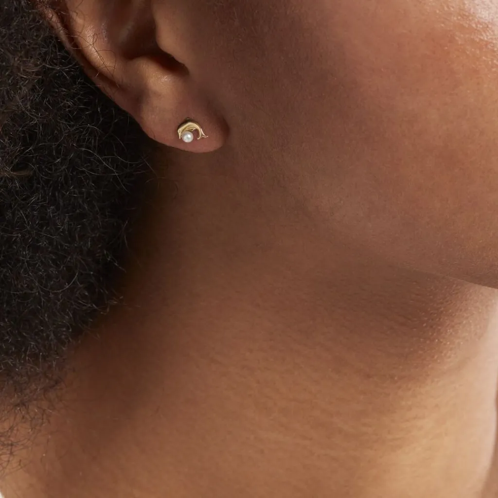 Histoire d'Or Boucles D'oreilles Puces Eleanor Dauphin Or Jaune Perle De Culture Sale