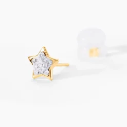 Histoire d'Or Boucles D'oreilles Puces Elais Etoile 0 Or Jaune Strass Sale