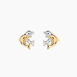 Histoire d'Or Boucles D'oreilles Puces Fulvie Double Dauphins Or Bicolore Outlet