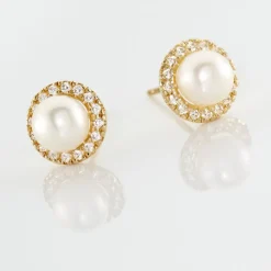Histoire d'Or Boucles D'oreilles Puces Grizel Or Jaune Perle De Culture Et Oxyde Online