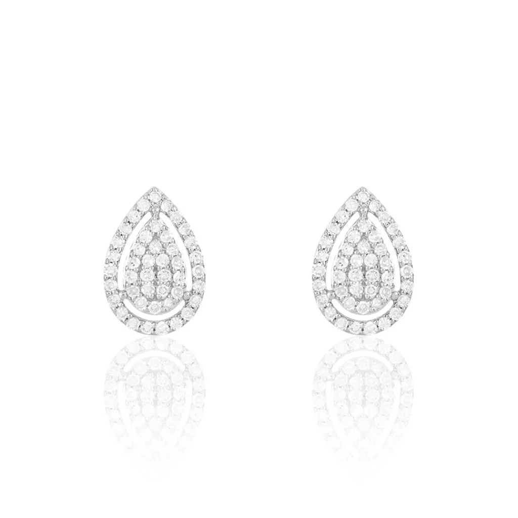 Histoire d'Or Boucles D'oreilles Puces Izia Or Blanc Diamant New