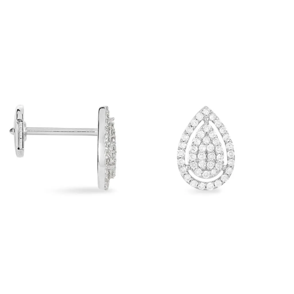 Histoire d'Or Boucles D'oreilles Puces Izia Or Blanc Diamant New