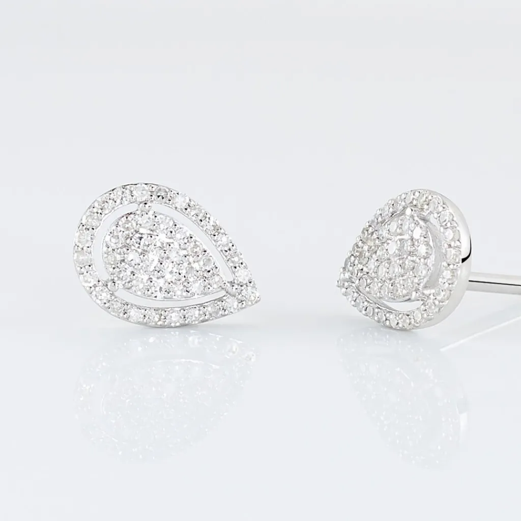 Histoire d'Or Boucles D'oreilles Puces Izia Or Blanc Diamant New