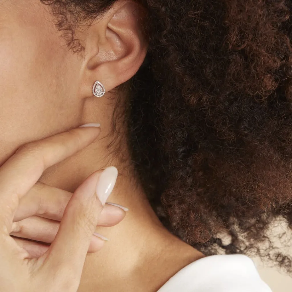 Histoire d'Or Boucles D'oreilles Puces Izia Or Blanc Diamant New