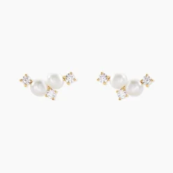 Histoire d'Or Boucles D'Oreilles Puces Katri Or Jaune Perle De Culture Oxyde De Zirconium Discount