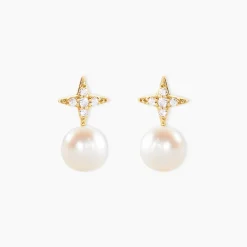 Histoire d'Or Boucles D'Oreilles Puces Kalpana Or Jaune Perle De Culture Oxyde De Zirconium New