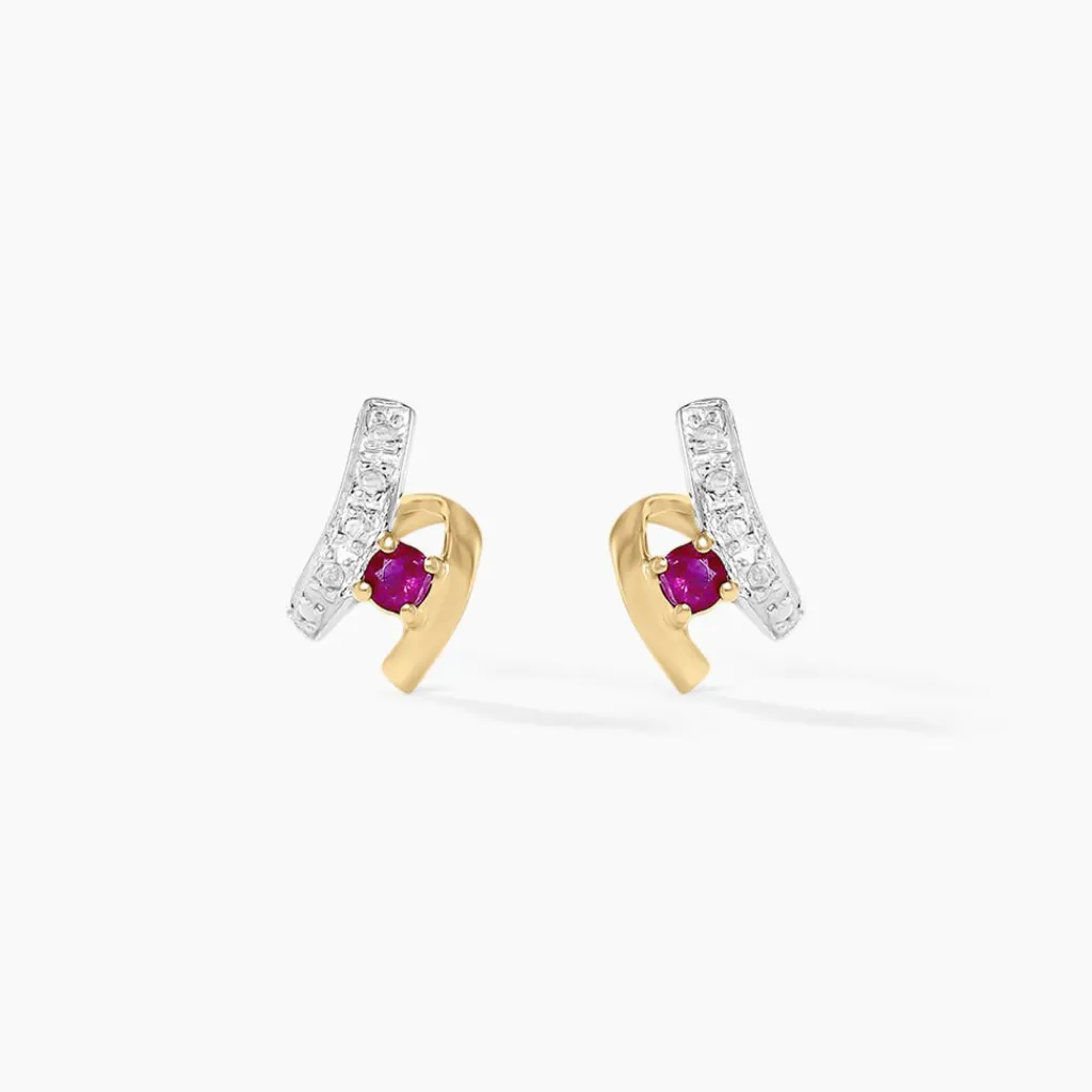 Histoire d'Or Boucles D'oreilles Puces Kirsten Or Jaune Rubis Et Diamant Sale
