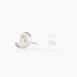 Histoire d'Or Boucles D'oreilles Puces Lucinda Or Blanc Perle De Culture Et Oxyde