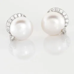 Histoire d'Or Boucles D'oreilles Puces Lucinda Or Blanc Perle De Culture Et Oxyde
