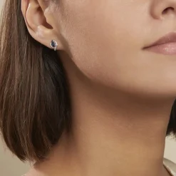 Histoire d'Or Boucles D'oreilles Puces Lydia Or Blanc Saphir Clearance