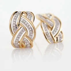 Histoire d'Or Boucles D'oreilles Puces Leopoldine Or Jaune Diamant New