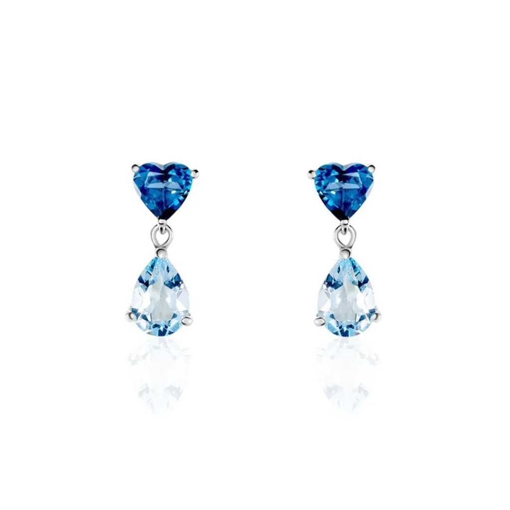 Histoire d'Or Boucles D'oreilles Puces Lenuta Or Blanc Topaze Bleu Sky Topaze Hot