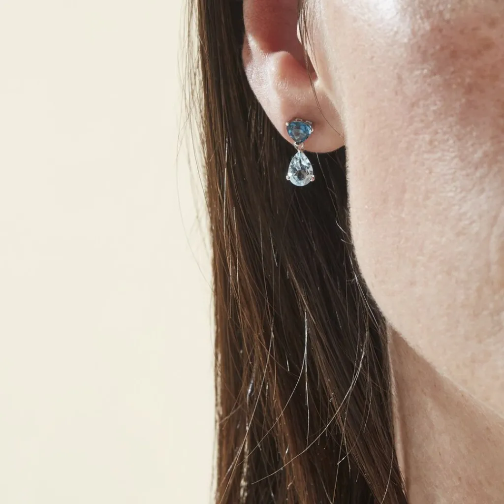 Histoire d'Or Boucles D'oreilles Puces Lenuta Or Blanc Topaze Bleu Sky Topaze Hot