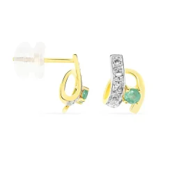 Histoire d'Or Boucles D'oreilles Puces Loubra Or Jaune Emeraude New