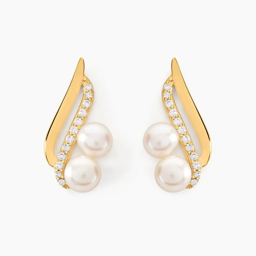 Histoire d'Or Boucles D'oreilles Puces Loeva Or Jaune Perle De Culture Et Oxyde Clearance