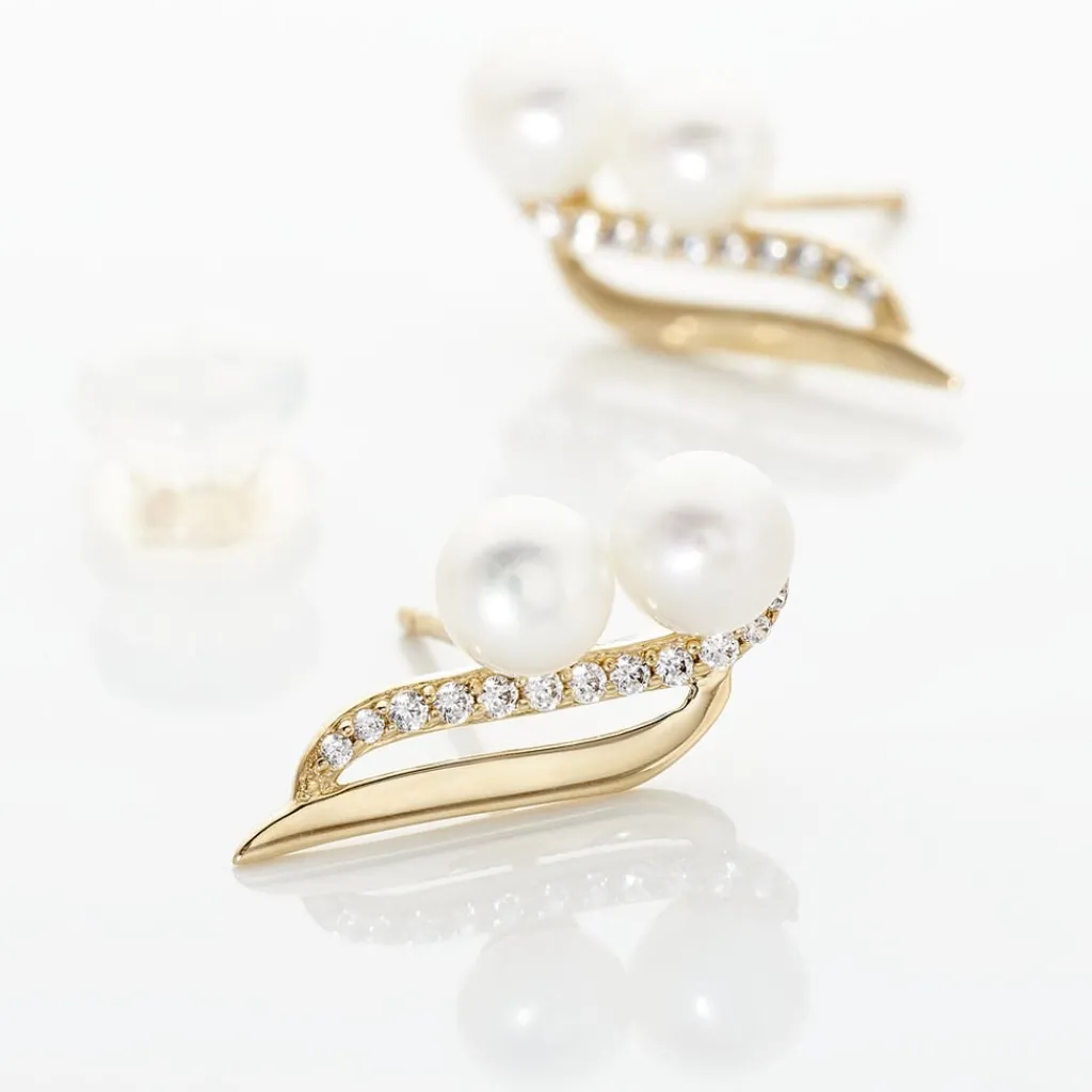 Histoire d'Or Boucles D'oreilles Puces Loeva Or Jaune Perle De Culture Et Oxyde Clearance