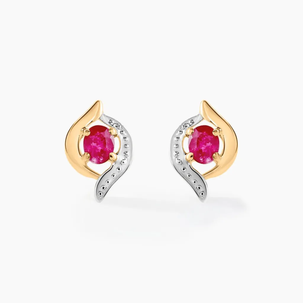 Histoire d'Or Boucles D'oreilles Puces Lydia Or Bicolore Rubis Outlet