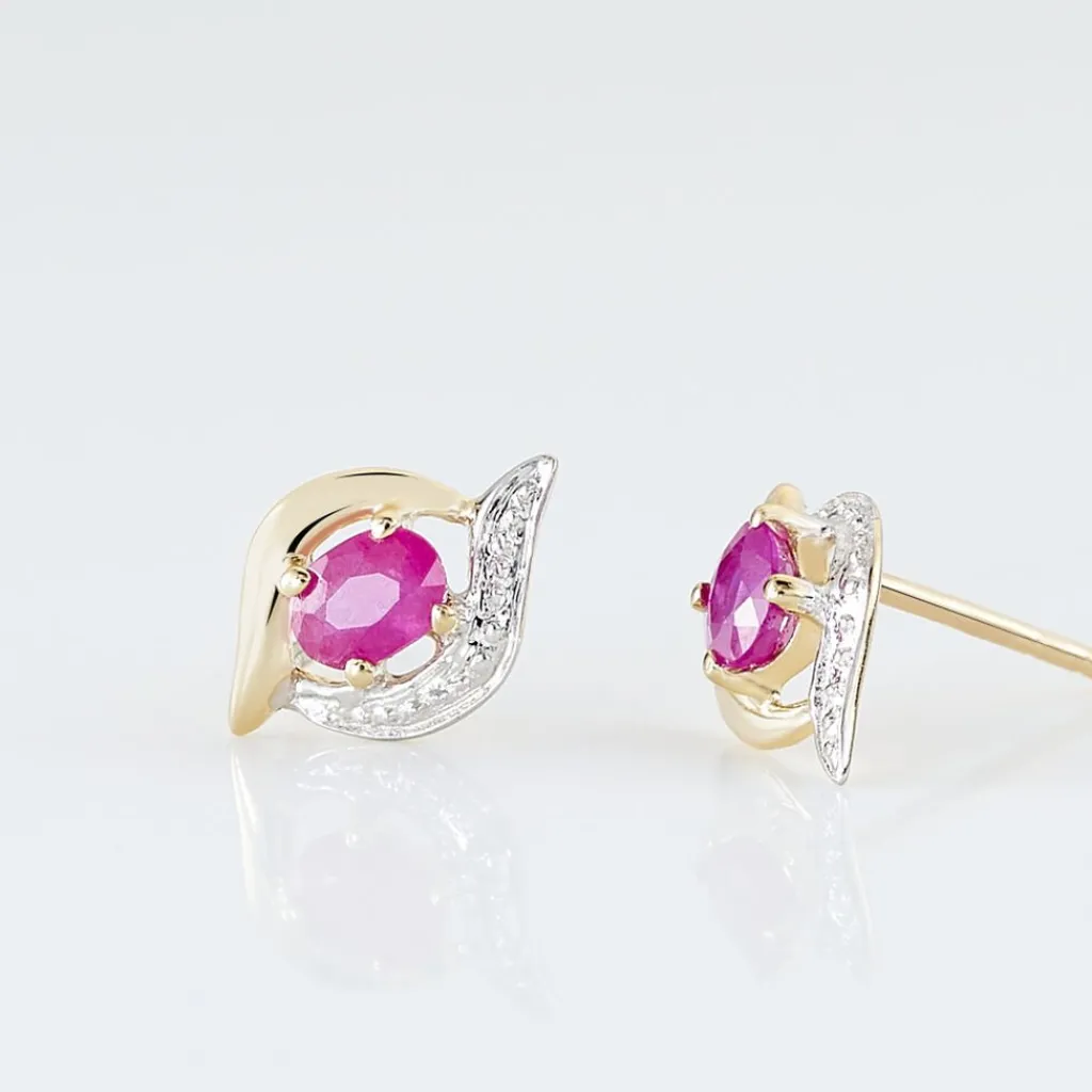 Histoire d'Or Boucles D'oreilles Puces Lydia Or Bicolore Rubis Outlet