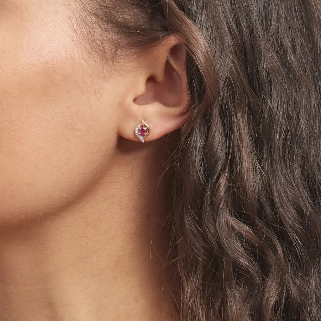 Histoire d'Or Boucles D'oreilles Puces Lydia Or Bicolore Rubis Outlet