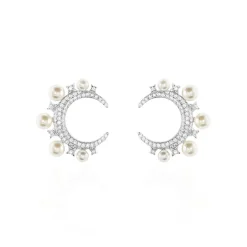 LAETIZIA Boucles D'oreilles Puces Moon Argent Perle D'imitation Et Oxyde Sale