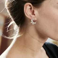 LAETIZIA Boucles D'oreilles Puces Moon Argent Perle D'imitation Et Oxyde Sale