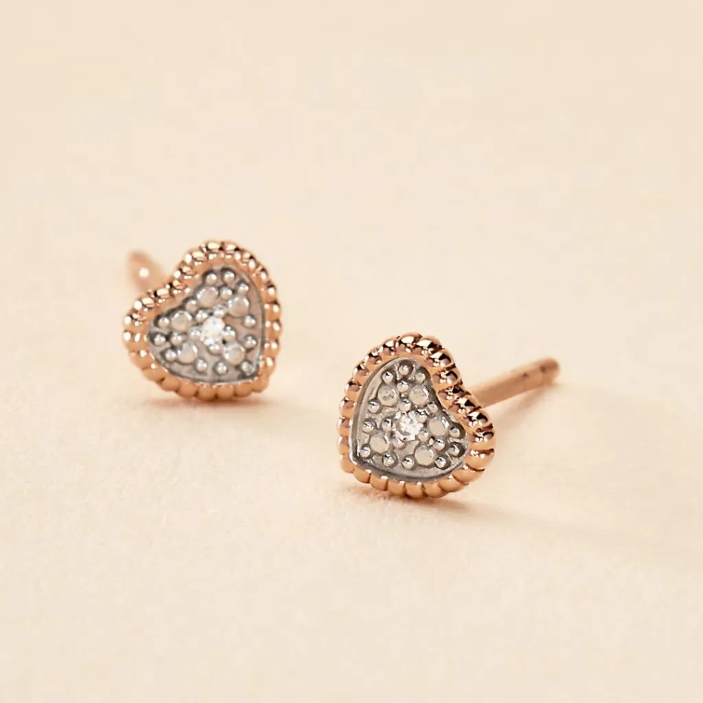Histoire d'Or Boucles D'oreilles Puces Mon 1er Diamant or rose diamant New