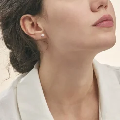 Histoire d'Or Boucles D'oreilles Puces Magnolia Or Blanc Diamant Sale