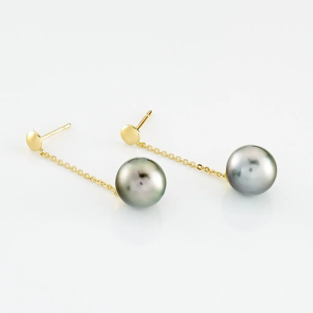Histoire d'Or Boucles D'oreilles Puces Marie-noela Or Jaune Perle De Tahiti New
