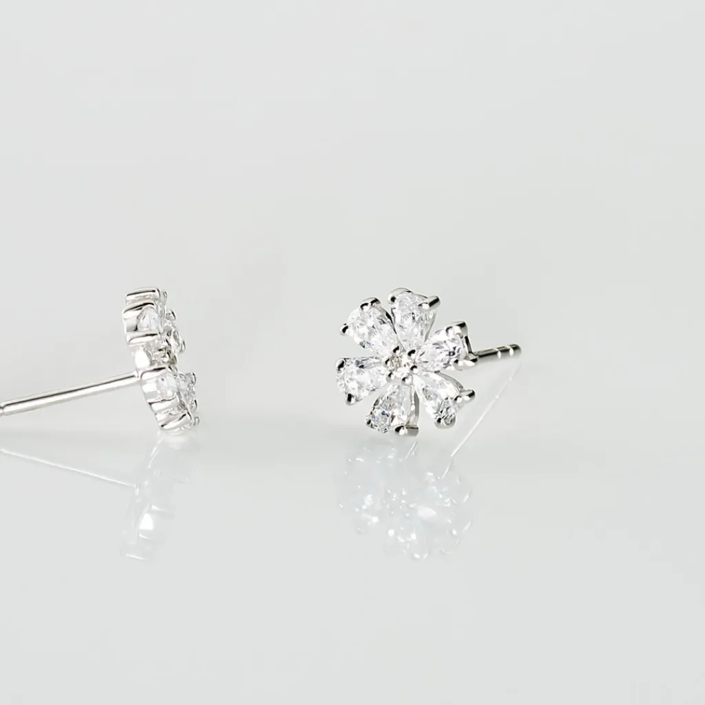 Histoire d'Or Boucles D'oreilles Puces Maelane Or Blanc Oxyde De Zirconium Clearance