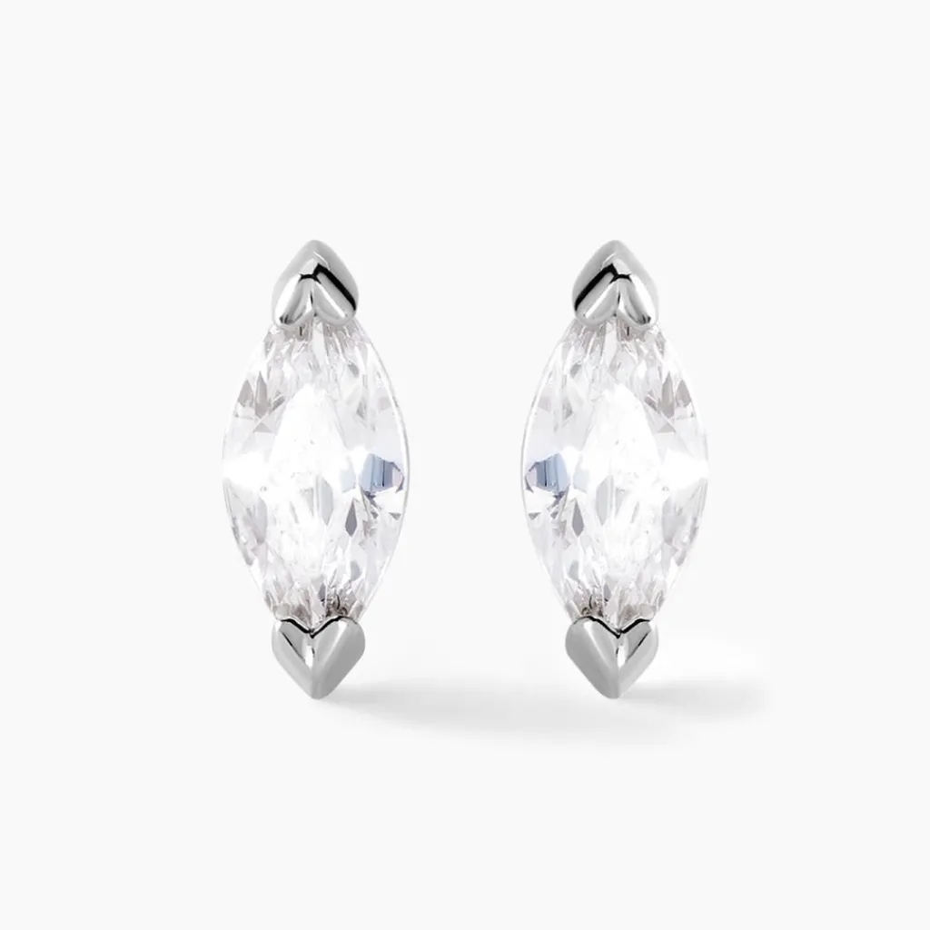 Histoire d'Or Boucles D'oreilles Puces Navette De Zirconium argent blanc oxyde Clearance