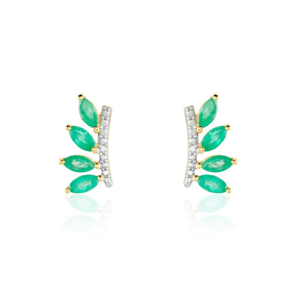 Histoire d'Or Boucles D'oreilles Puces Navette Or Jaune Emeraude Diamant or jaune émeraude Outlet