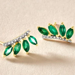 Histoire d'Or Boucles D'oreilles Puces Navette Or Jaune Emeraude Diamant or jaune émeraude Outlet