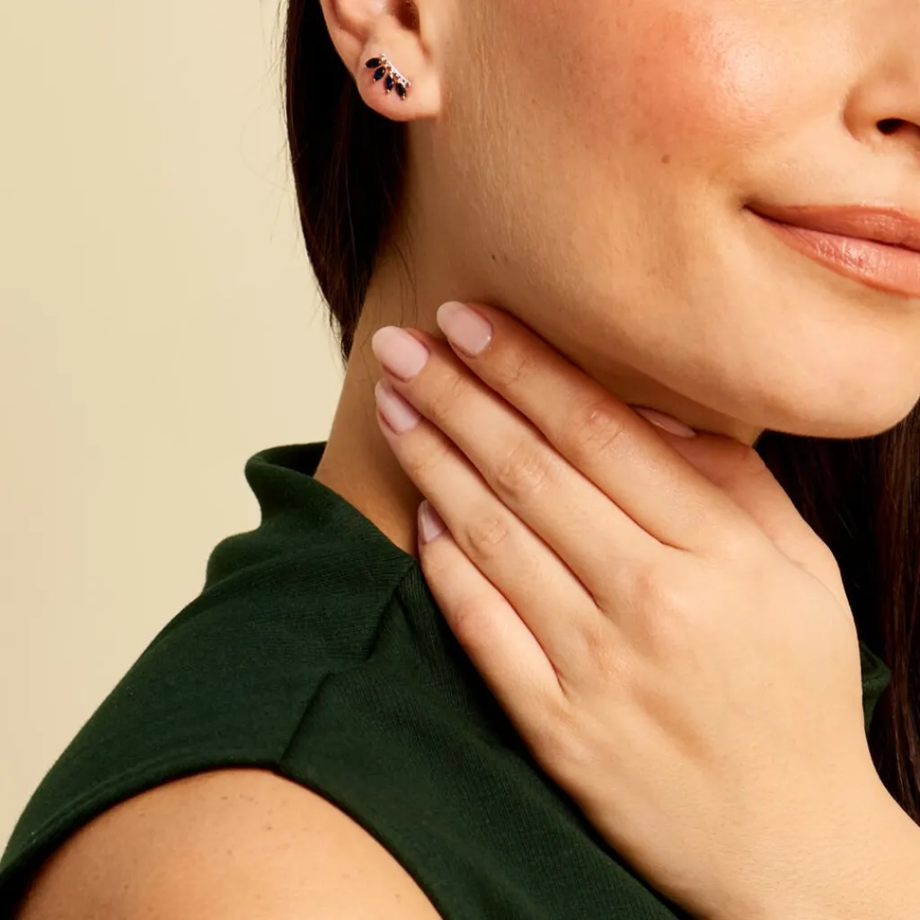 Histoire d'Or Boucles D'oreilles Puces Navette Diamant or jaune saphir New