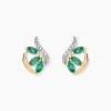 Histoire d'Or Boucles D'oreilles Puces Or Bicolore Petale Emeraude Diamant New