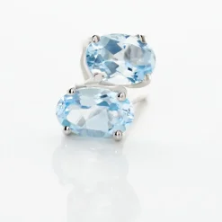 Histoire d'Or Boucles D'oreilles Puces Ovale Serti Griffe Or Blanc Topaze or blanc topaze bleue