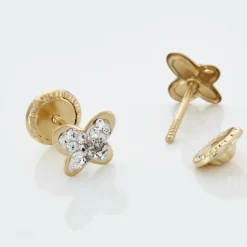 Histoire d'Or Boucles D'oreilles Puces Or Jaune Cercis Strass New