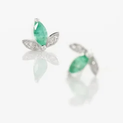 Histoire d'Or Boucles D'oreilles Puces Or Blanc Febe Emeraude Diamant Discount